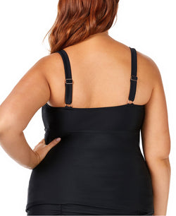 Raisins Curve Trendy Plus Juniors' Solid Grace Bay Tankini Top Black thumbnail 2