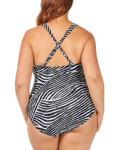 Raisins Curve Trendy Plus Mombasa Printed Algiers Belted One-piece Swimsuit Zebra thumbnail 3