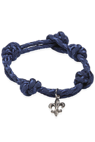 Rave Navy Braided Rope Bracelet with Fleur-de-Lis Charm