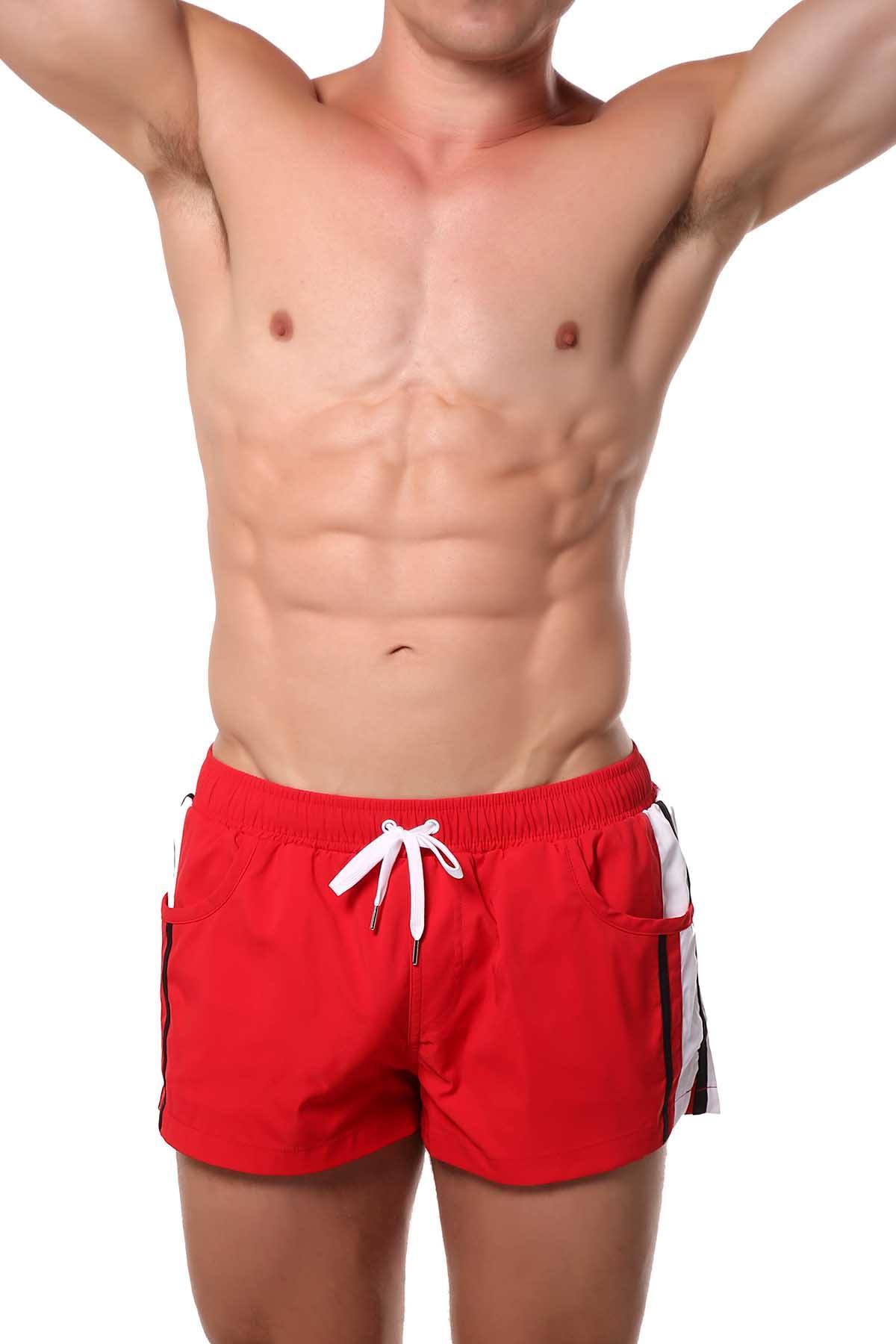 Red Striped Runner Short