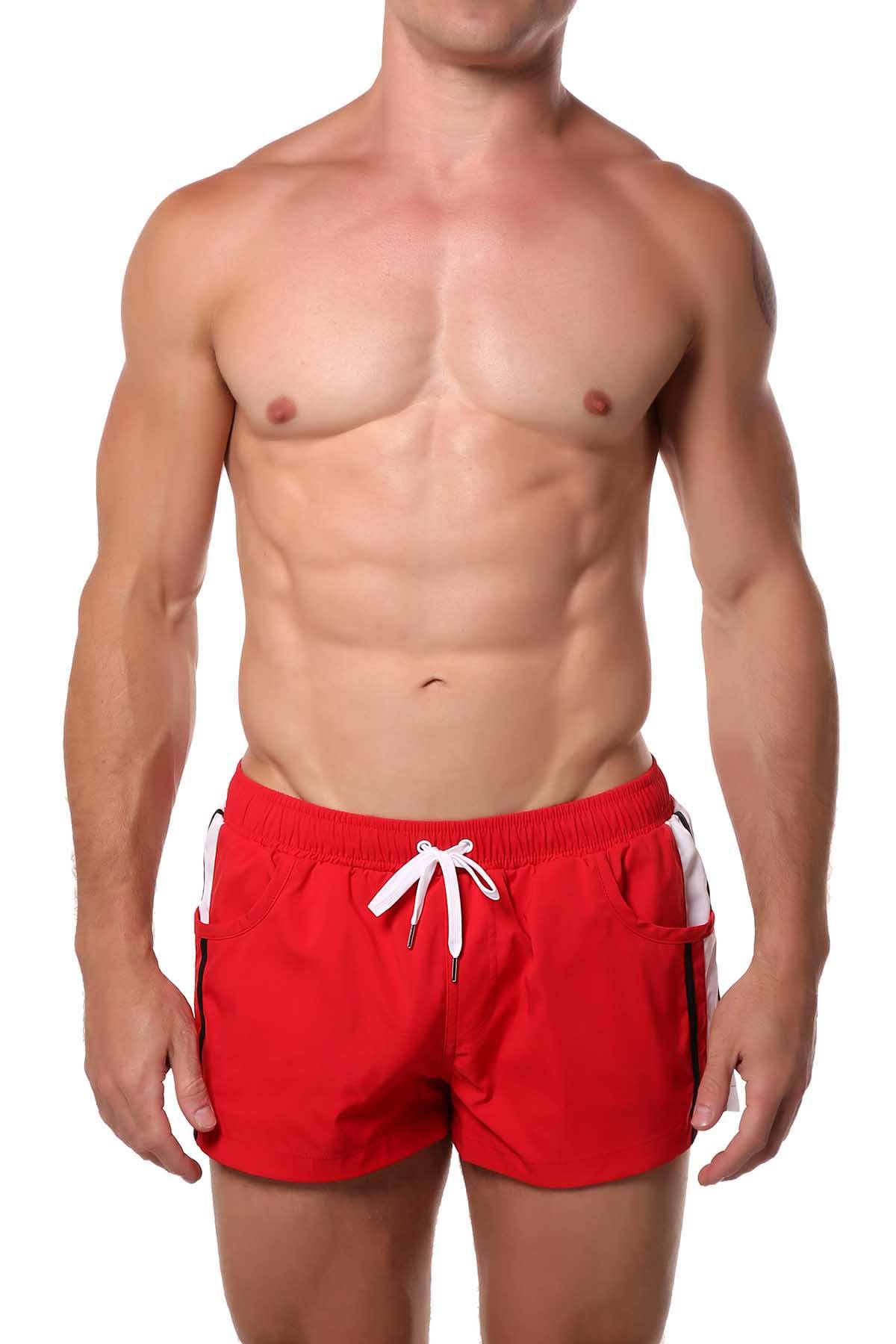 Red Striped Runner Short