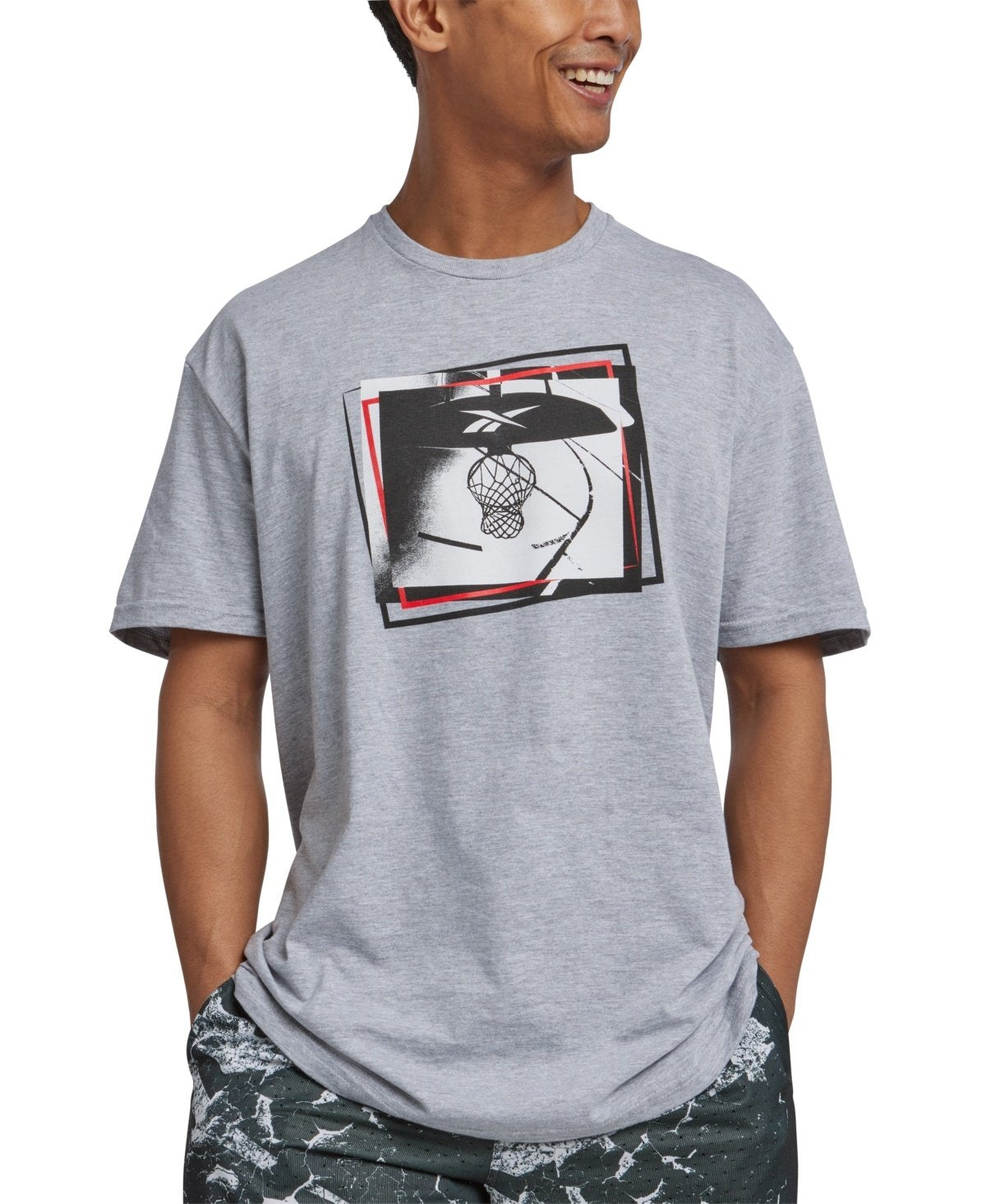 Reebok B - Ball Hoop Graphic T - Shirt - Grey Heather/black/red grey heather,black,red