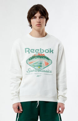 Reebok Classic Fit Long Sleeve Crewneck Sweatshirt White Solid thumbnail 1