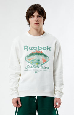 Reebok Classic Fit Long Sleeve Crewneck Sweatshirt White Solid thumbnail 1