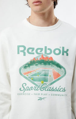 Reebok Classic Fit Long Sleeve Crewneck Sweatshirt White Solid thumbnail 2