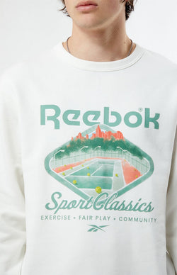 Reebok Classic Fit Long Sleeve Crewneck Sweatshirt White Solid thumbnail 2