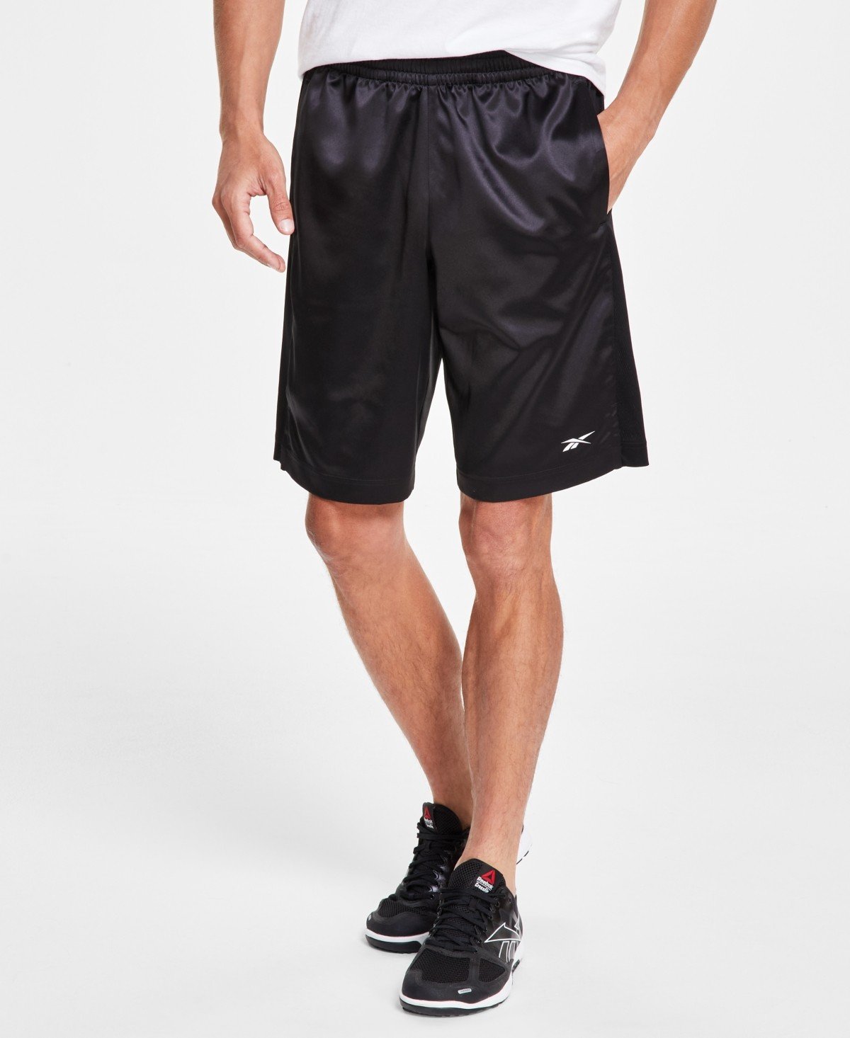 Reebok Men S Regular Fit Mesh Panel Satin Basketball Shorts Black Small [black]