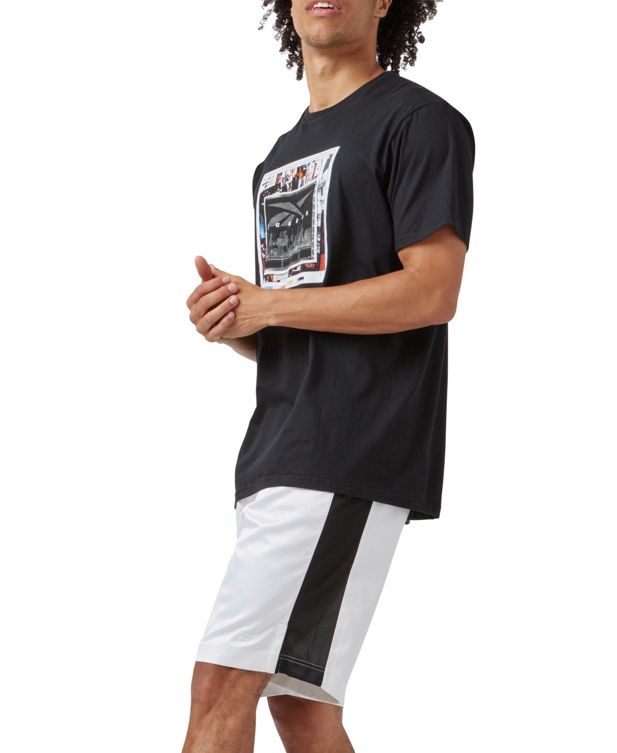 Reebok Men's Regular - Fit Mesh - Panel Satin Basketball Shorts - White/black white,black