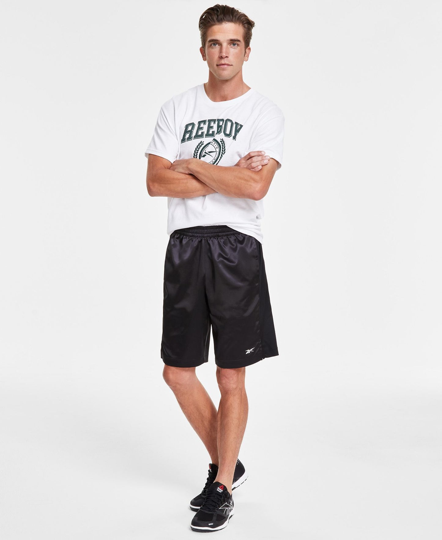 Reebok Regular-Fit Mesh-Panel Satin Basketball Shorts