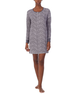 Refinery29 Printed Henley Sleep Shirt & Sleep Mask Set Grey Heather thumbnail 2