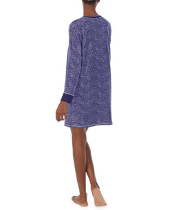 Refinery29 Printed Henley Sleep Shirt & Sleep Mask Set Navy thumbnail 2