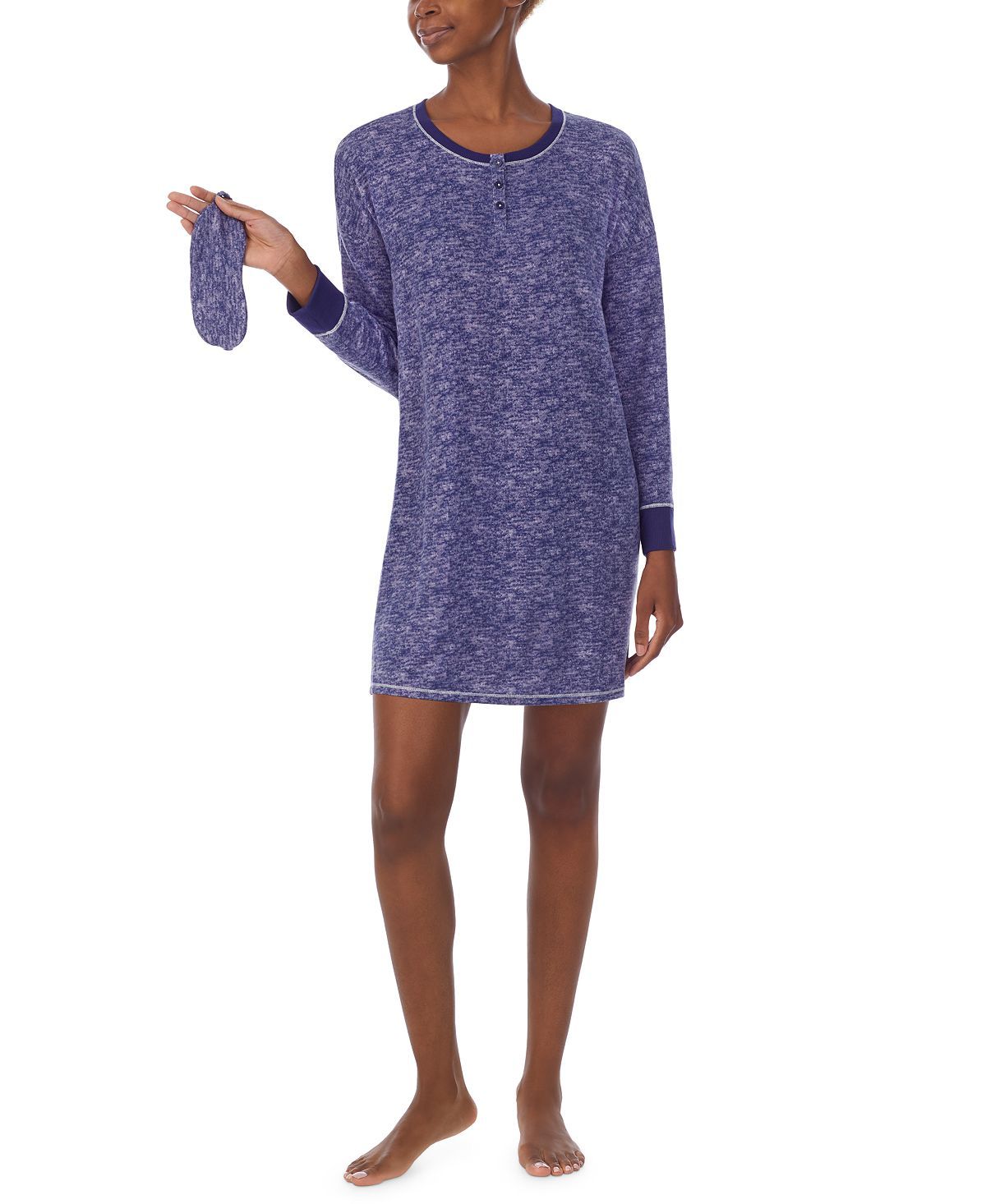 Refinery29 Printed Henley Sleep Shirt & Sleep Mask Set Navy