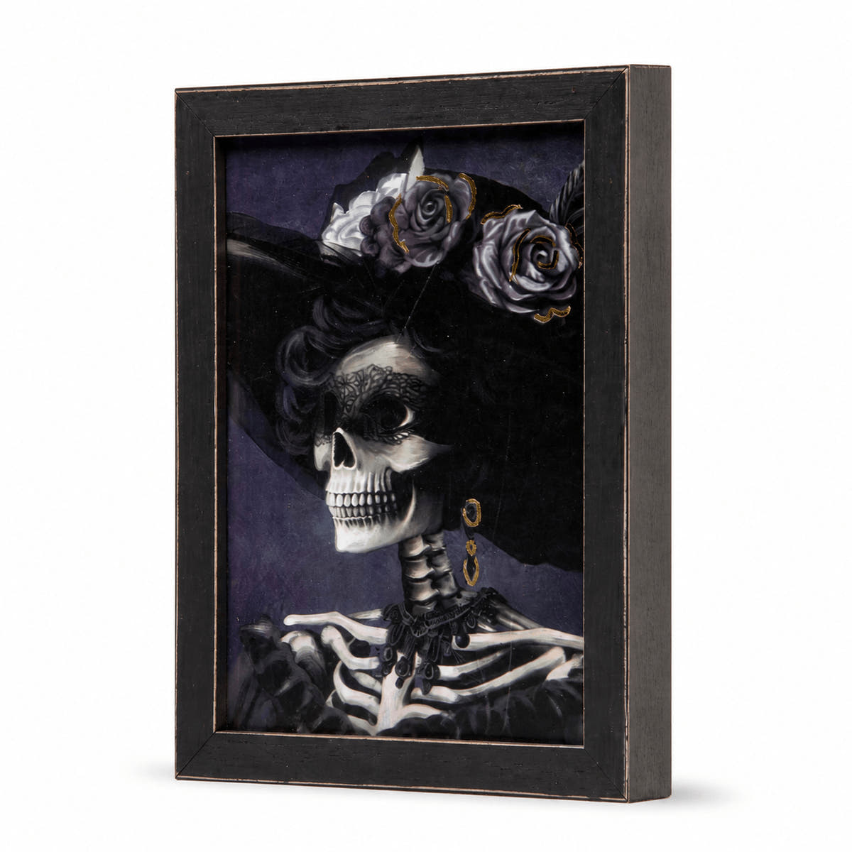 Rose-Crowned Skeleton Portrait Halloween Tabletop Décor