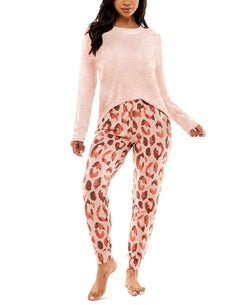 Roudelain Cashmere Luxe Long-sleeve Pajama Set New Copper Solid/above Leopard May Pink (Abp) thumbnail 1