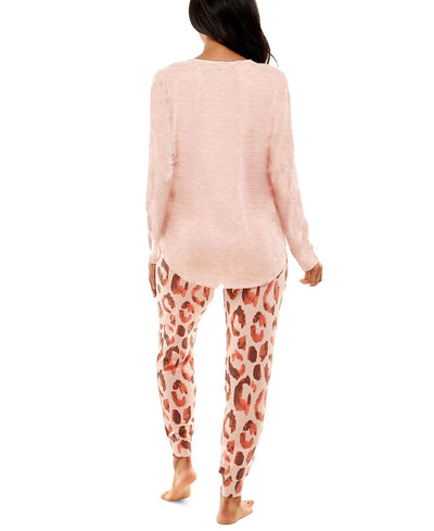 Roudelain Cashmere Luxe Long-sleeve Pajama Set New Copper Solid/above Leopard May Pink (Abp)