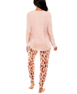 Roudelain Cashmere Luxe Long-sleeve Pajama Set New Copper Solid/above Leopard May Pink (Abp) thumbnail 2
