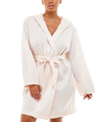 Roudelain Dolman-sleeve Hooded Short Robe Pink Stripe