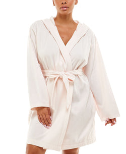 Roudelain Dolman-sleeve Hooded Short Robe Pink Stripe thumbnail 1