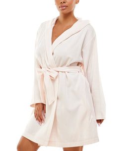 Roudelain Dolman-sleeve Hooded Short Robe Pink Stripe thumbnail 4