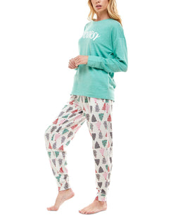 Roudelain Holiday Sweatshirt & Jogger Pants Pajama Set Spacedye Dusty Jade/White thumbnail 2