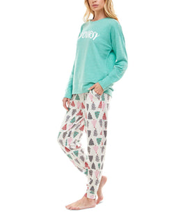 Roudelain Holiday Sweatshirt & Jogger Pants Pajama Set Spacedye Dusty Jade/White thumbnail 3