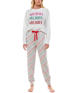 Roudelain Holiday Sweatshirt & Jogger Pants Pajama Set Spacedye White/Rainbow thumbnail 1