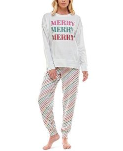 Roudelain Holiday Sweatshirt & Jogger Pants Pajama Set Spacedye White/Rainbow thumbnail 2