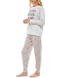 Roudelain Holiday Sweatshirt & Jogger Pants Pajama Set Spacedye White/Rainbow thumbnail 3