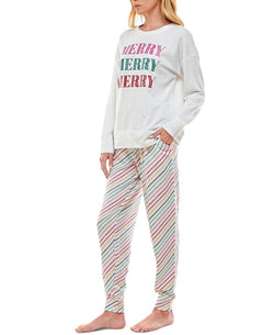 Roudelain Holiday Sweatshirt & Jogger Pants Pajama Set Spacedye White/Rainbow thumbnail 4