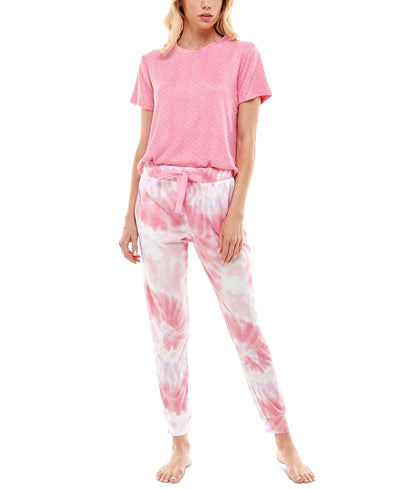Roudelain Whisper Luxe Short-sleeve Top & Jogger Pants Pajama Set Flamingo