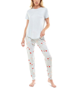 Roudelain Whisper Luxe Short-sleeve Top & Jogger Pants Pajama Set Pearl Blue Spacedye/vday Florals High Rise Sd thumbnail 1
