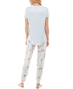 Roudelain Whisper Luxe Short-sleeve Top & Jogger Pants Pajama Set Pearl Blue Spacedye/vday Florals High Rise Sd thumbnail 2
