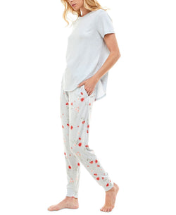 Roudelain Whisper Luxe Short-sleeve Top & Jogger Pants Pajama Set Pearl Blue Spacedye/vday Florals High Rise Sd thumbnail 3