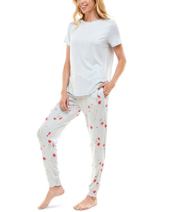 Roudelain Whisper Luxe Short-sleeve Top & Jogger Pants Pajama Set Pearl Blue Spacedye/vday Florals High Rise Sd thumbnail 4