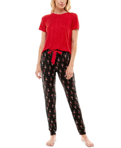 Roudelain Whisper Luxe Short-sleeve Top & Jogger Pants Pajama Set Samba Space Dye/i Heart Wine Black thumbnail 1
