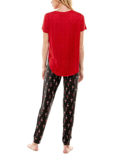 Roudelain Whisper Luxe Short-sleeve Top & Jogger Pants Pajama Set Samba Space Dye/i Heart Wine Black thumbnail 2