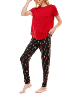 Roudelain Whisper Luxe Short-sleeve Top & Jogger Pants Pajama Set Samba Space Dye/i Heart Wine Black thumbnail 3