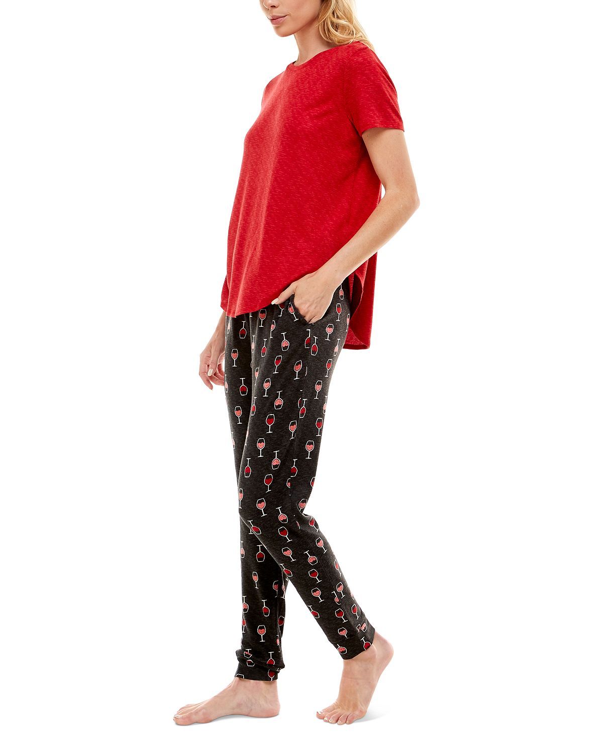 Roudelain Whisper Luxe Short-sleeve Top & Jogger Pants Pajama Set Samba Space Dye/i Heart Wine Black