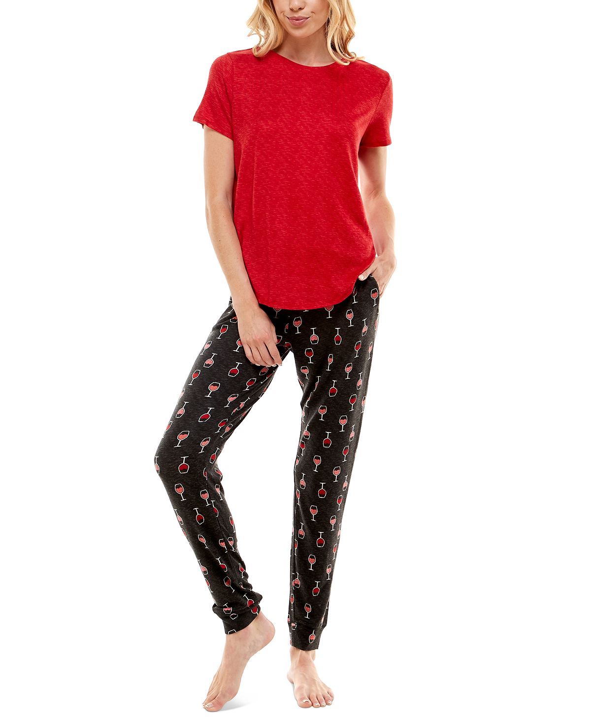 Roudelain Whisper Luxe Short-sleeve Top & Jogger Pants Pajama Set Samba Space Dye/i Heart Wine Black