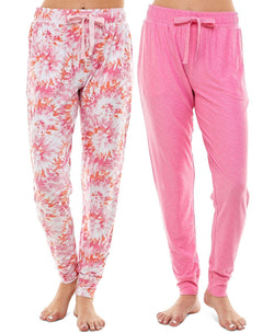 Roudelain Wo Ultra-soft Jogger Pajama Bottoms Set Of 2 Space Dye Ibis Rose/delicate Tie Dye White thumbnail 1
