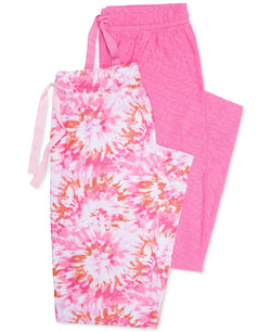 Roudelain Wo Ultra-soft Jogger Pajama Bottoms Set Of 2 Space Dye Ibis Rose/delicate Tie Dye White thumbnail 2