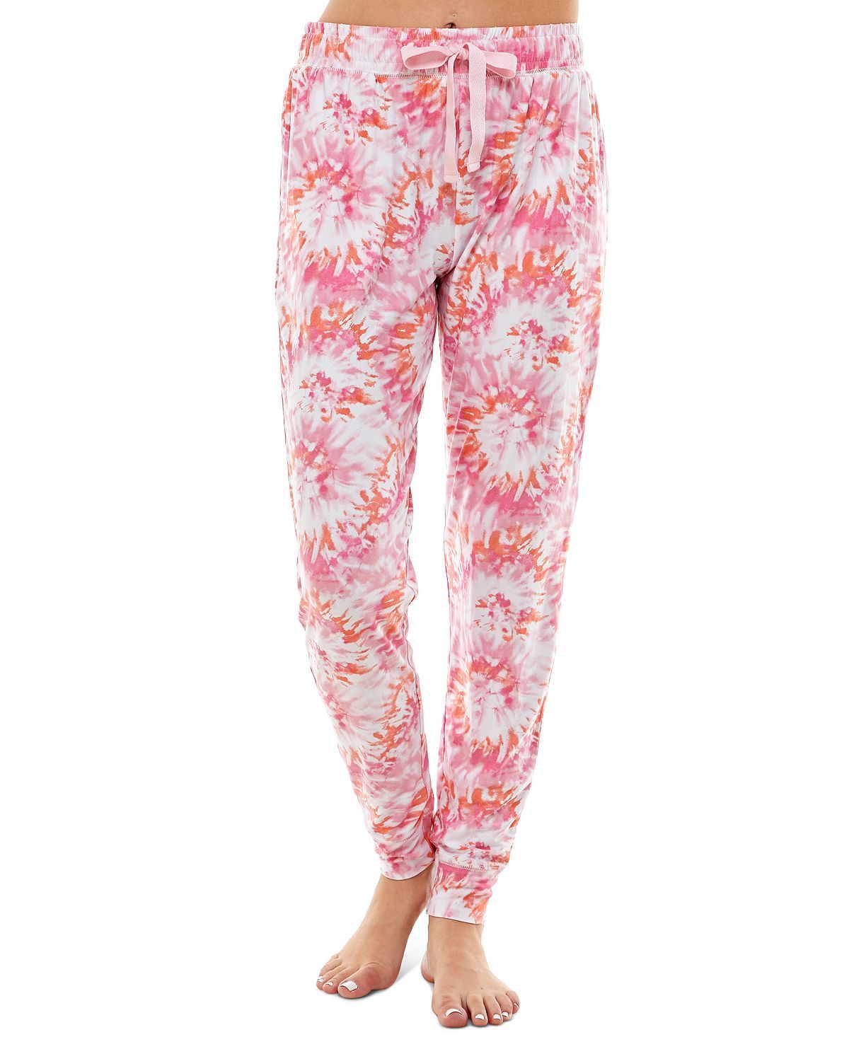 Roudelain Wo Ultra-soft Jogger Pajama Bottoms Set Of 2 Space Dye Ibis Rose/delicate Tie Dye White