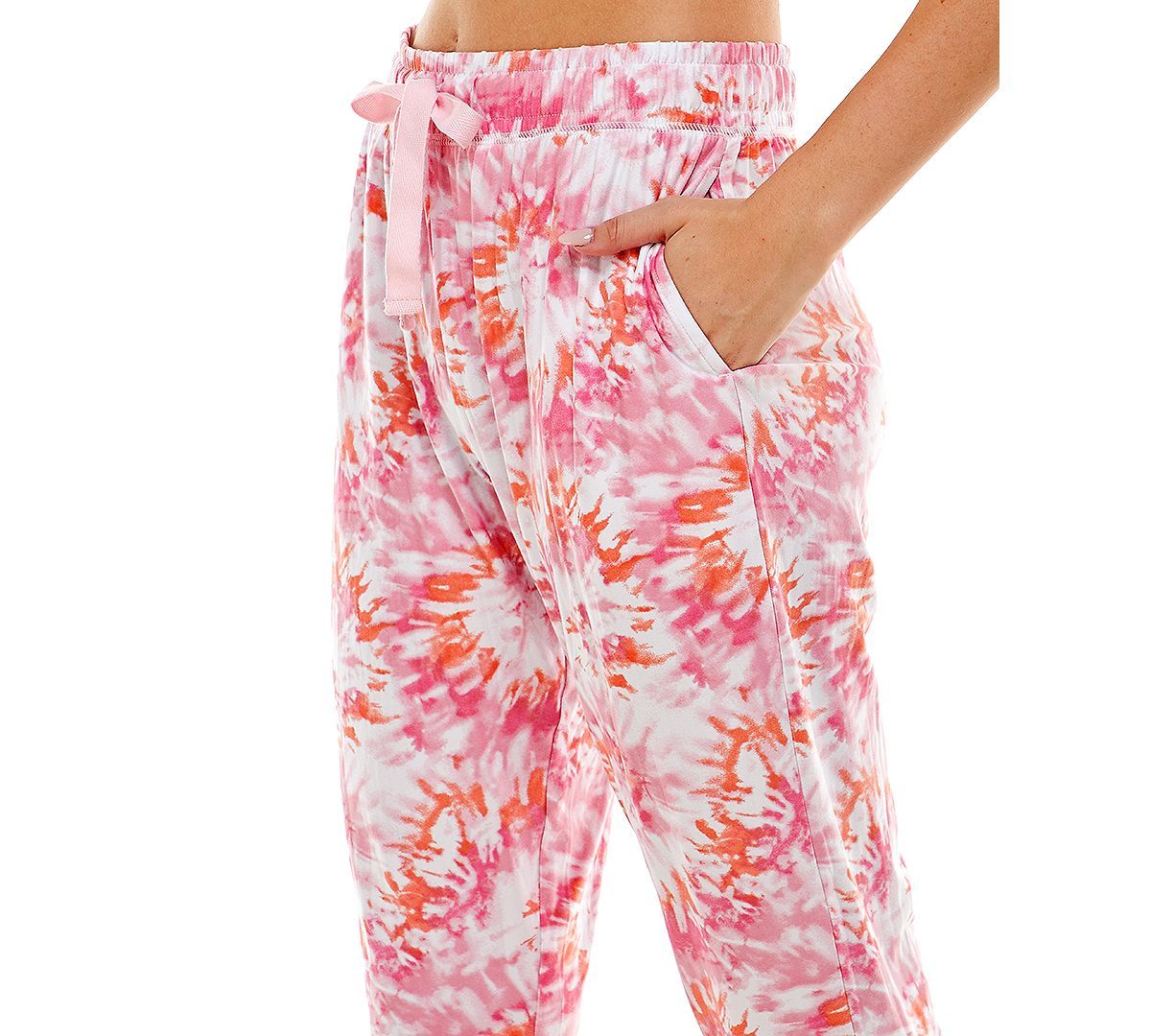 Roudelain Wo Ultra-soft Jogger Pajama Bottoms Set Of 2 Space Dye Ibis Rose/delicate Tie Dye White