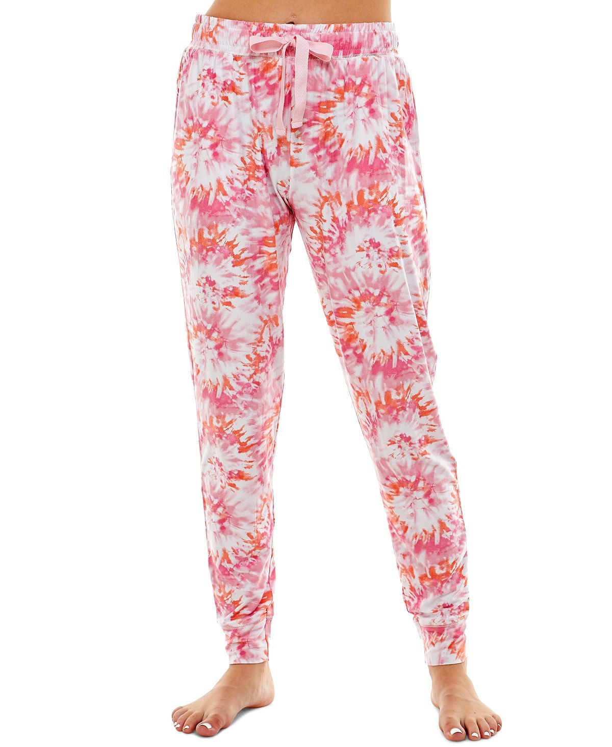 Roudelain Wo Ultra-soft Jogger Pajama Bottoms Set Of 2 Space Dye Ibis Rose/delicate Tie Dye White