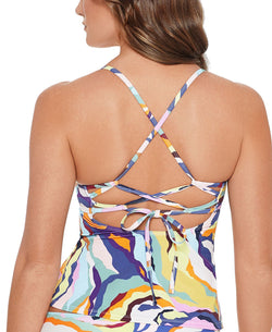 Salt + Cove Salt + Cove Juniors' Zebra-print Cross-back Tankini Top Multi Zebra thumbnail 3