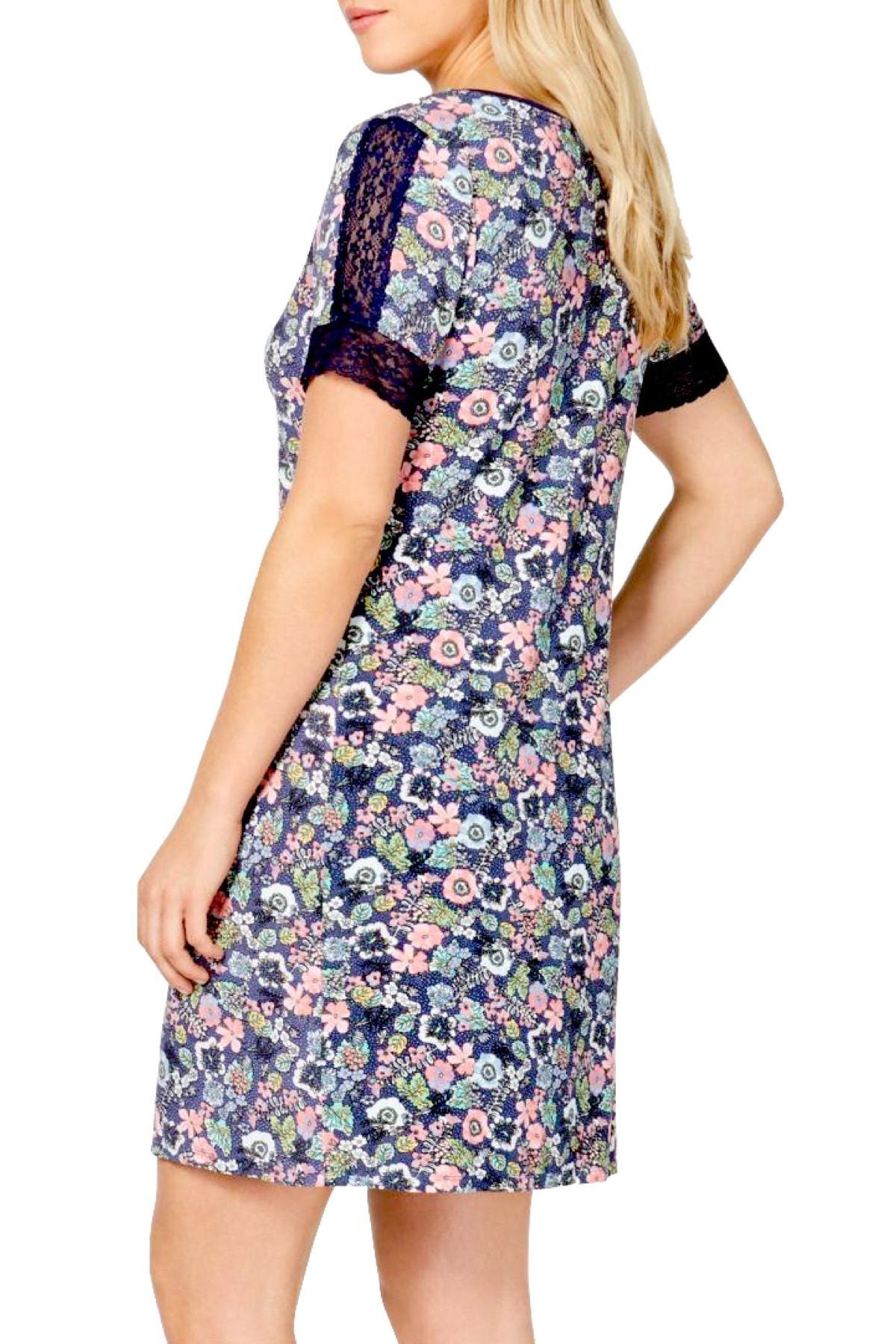 Sesoire Blue Floral Print Lace Trim Modal Nightgown