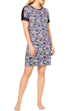 Sesoire Blue Floral Print Lace Trim Modal Nightgown thumbnail 3