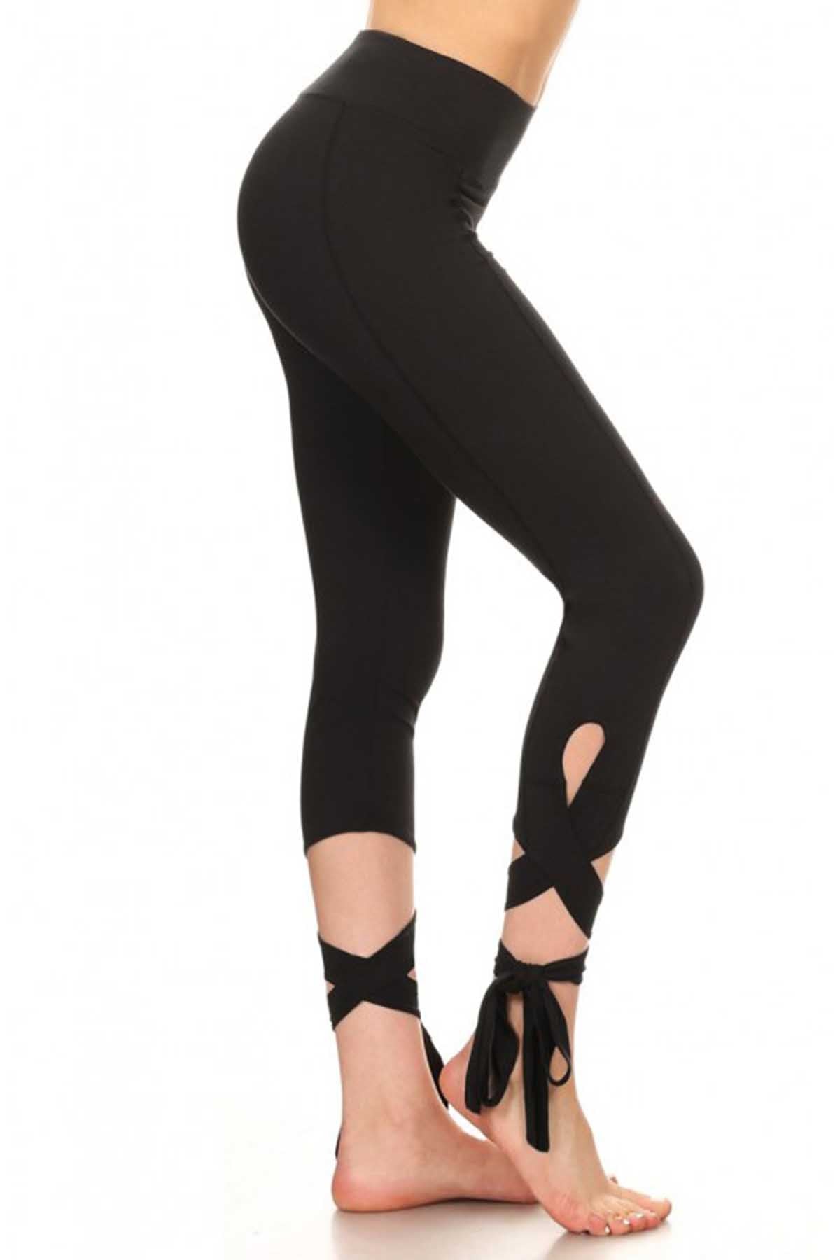 ShoSho Black Dance-Inspired Wrap-Around Capri Legging