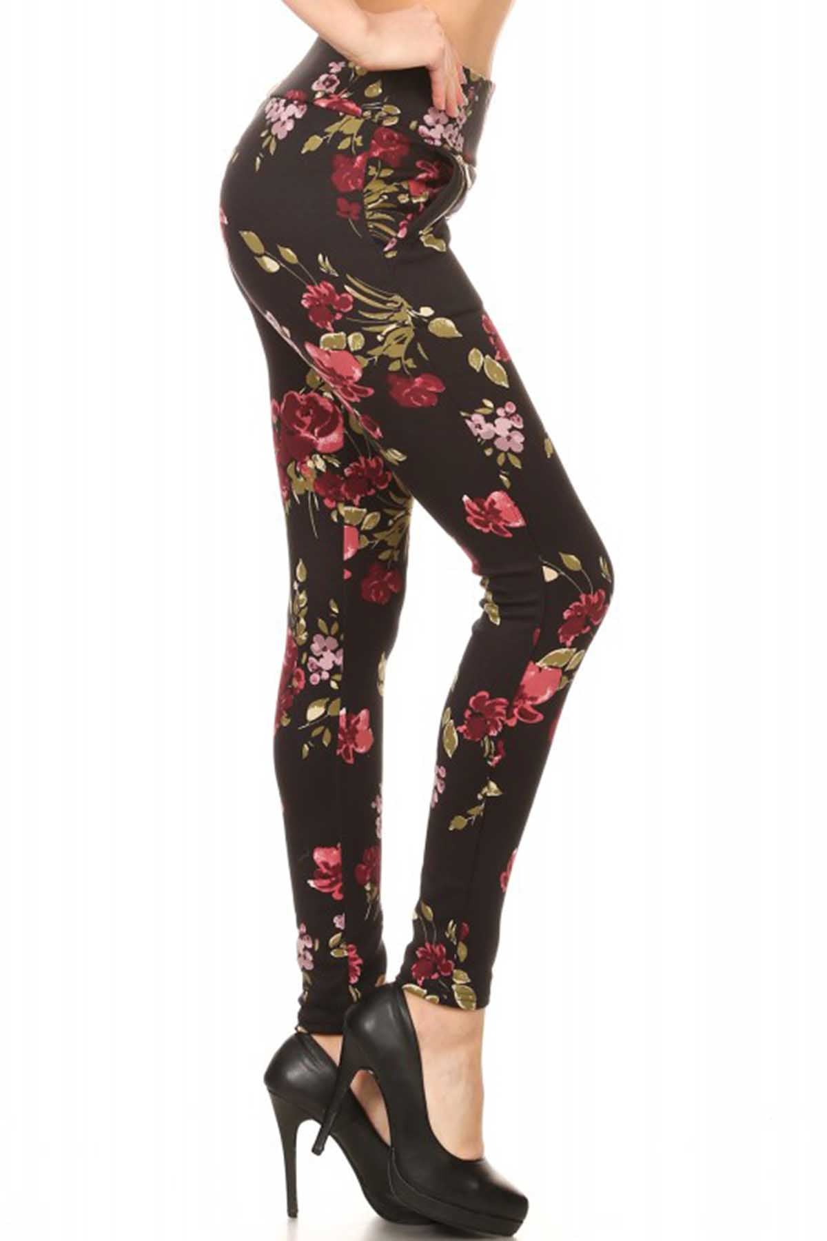 ShoSho Black Floral Print Zipper Tregging