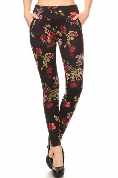 ShoSho Black Floral Print Zipper Tregging